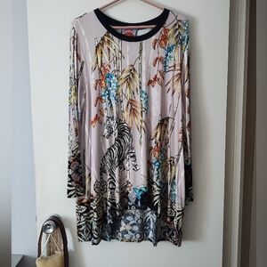 JOHNNY WAS Tropical Tiger Print Viscose Tunic 1X